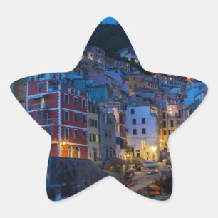 Riomaggiore in der Nacht Cinque Terre Ligurien Ita Stern-Aufkleber