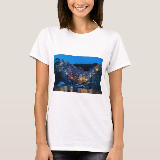 Riomaggiore in der Nacht Cinque Terre Ligurien Ita T-Shirt (Vorderseite)