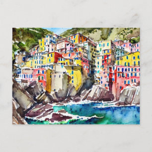 Riomaggiore, Italien, Wasserfarbe Postkarte