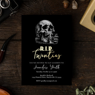 RIP 20 Black Gold Skull 30. Geburtstag Party Folieneinladung
