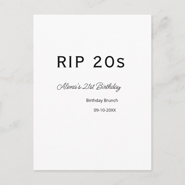 RIP 20 s 21. Geburtstag, einfaches Mindestfrühstüc Postkarte (Vorderseite)