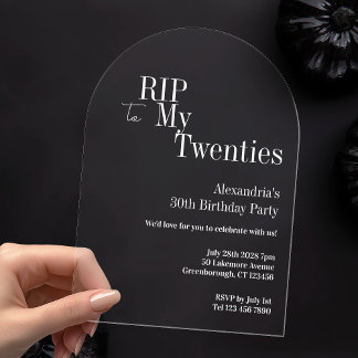 RIP 20 s 30. Geburtstag Party Acryleinladungen