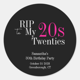 RIP 20er 30er Geburtstagsfeier Schwarz Rosa Runder Aufkleber