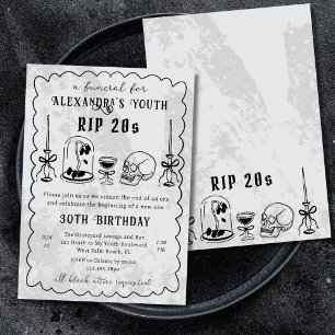 RIP 20er Doodle Stein Look Beerdigung 30. Geburtst Einladung
