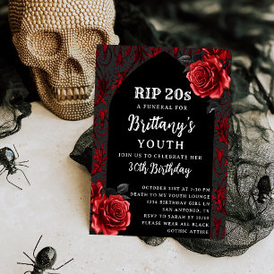 RIP 20er Gothic Red Roses Beerdigung 30. Geburtsta Einladung