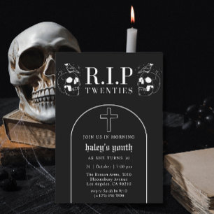RIP 20er Zwanziger Gruseliger schwarzer Totenkopf  Einladung