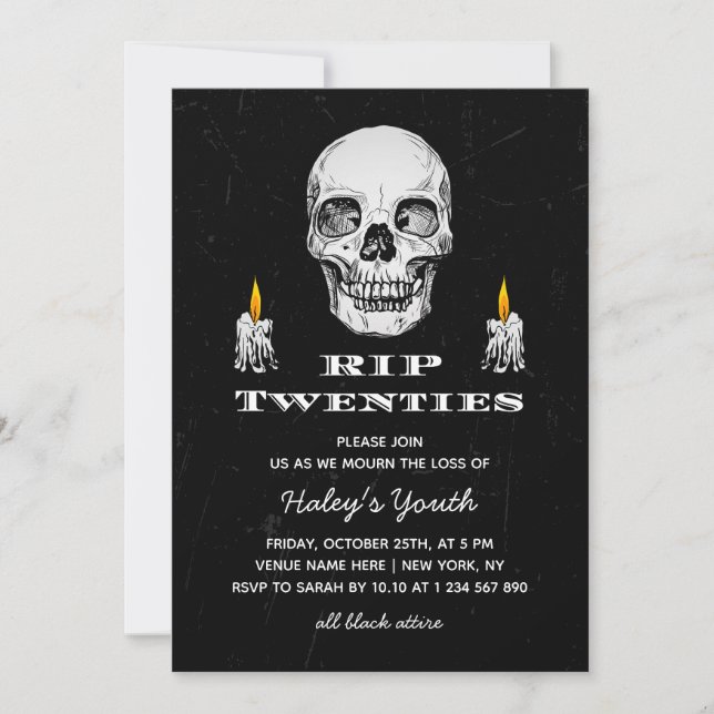 RIP 20er Zwanziger Skull Gothic Black 30th Birthda Einladung (Vorderseite)