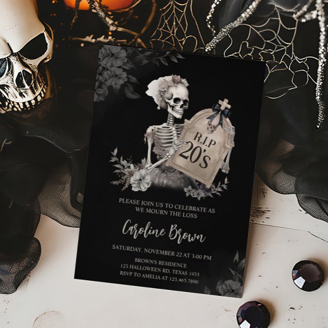 RIP 20iger Gothic Skull Einladung zum Geburtstag (RIP Twenties Skull Halloween Birthday Invitation)