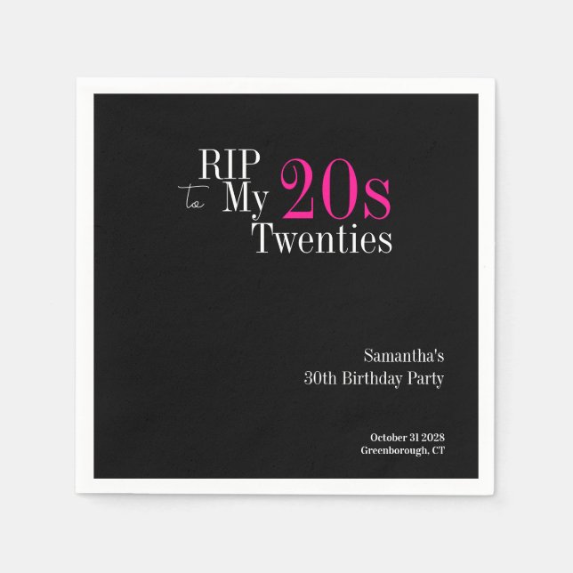 RIP 20s 30th Birthday Party Black Pink Serviette (Vorderseite)