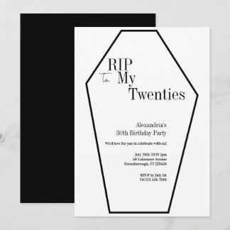 RIP 20s 30th Birthday Party Simple Black White Einladung