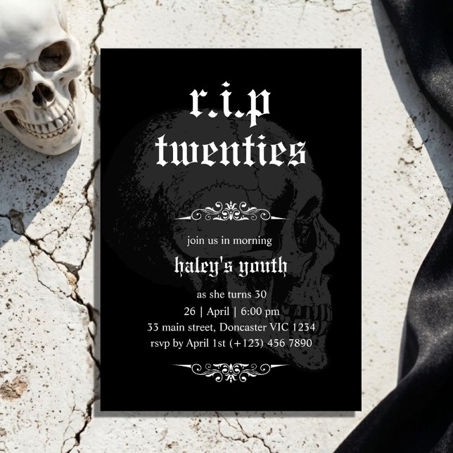 RIP 20's Goth Skull Beerdigung 30. Geburtstag Einladung (Von Creator hochgeladen)