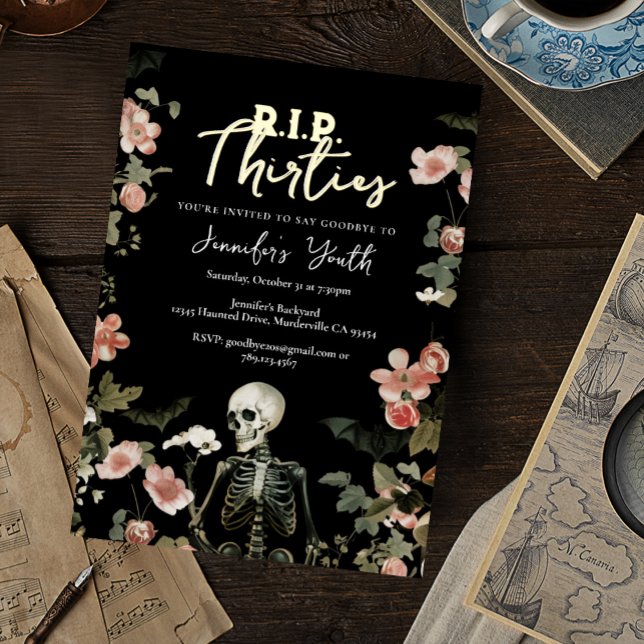 RIP 30 Blumenskelett 40. Geburtstag Party Folieneinladung (Von Creator hochgeladen)