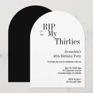 RIP 30er 40. Geburtstag Schwarz Weiß Minimal Party Einladung