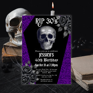RIP 30er Gothic Purple Totenkopf Floral 40. Geburt Einladung