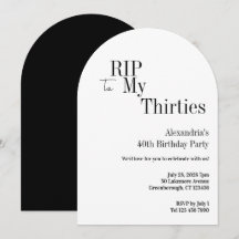 RIP 30s 40th Birthday Black White Minimal Party