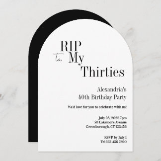 RIP 30s 40th Birthday Black White Minimal Party Einladung