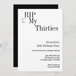 RIP 30s 40th Birthday Minimal Party Einladung