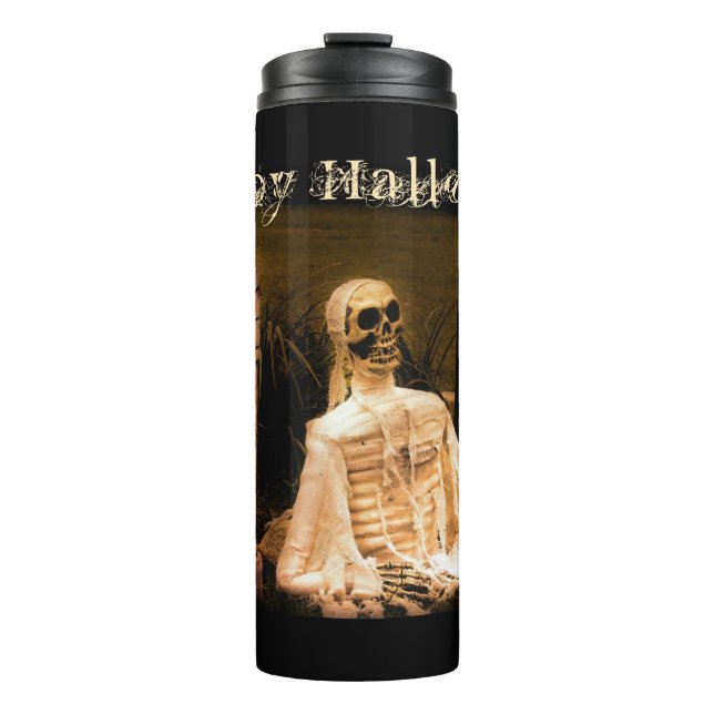 RIP Friedhof mit Skelett Thermosbecher (Vorderseite)