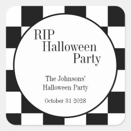 RIP Halloween Black and White Check Party Quadratischer Aufkleber