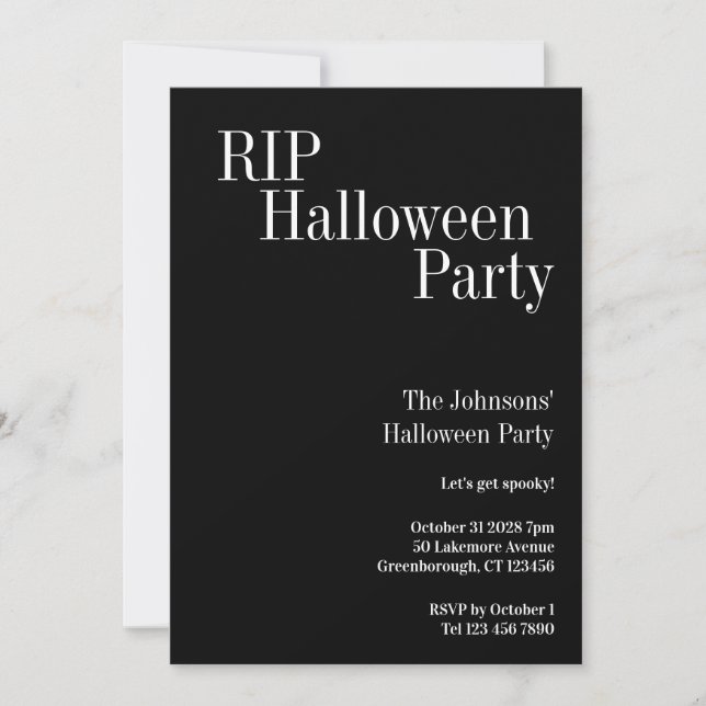 RIP Halloween Black and White Party Einladung (Vorderseite)