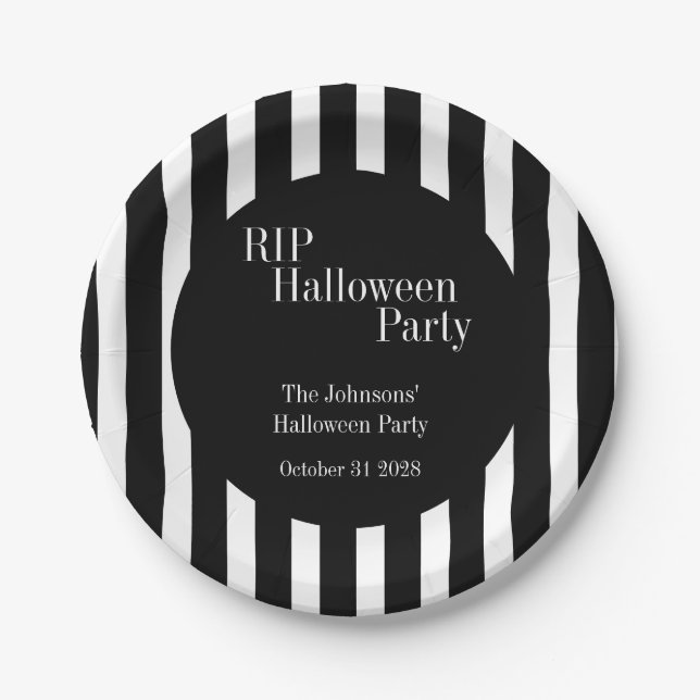 RIP Halloween Black and White Stripe Party Pappteller (Vorderseite)