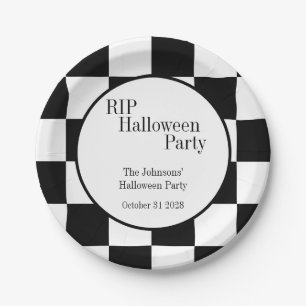 RIP Halloween Schwarz-Weiß Karo-Party Pappteller