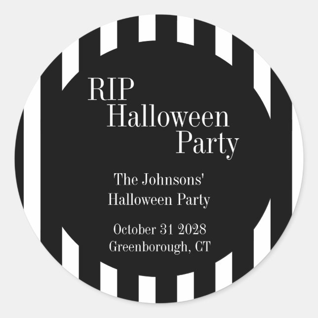 RIP Halloween Schwarz-Weiß-Streifen-Party Runder Aufkleber (Vorderseite)