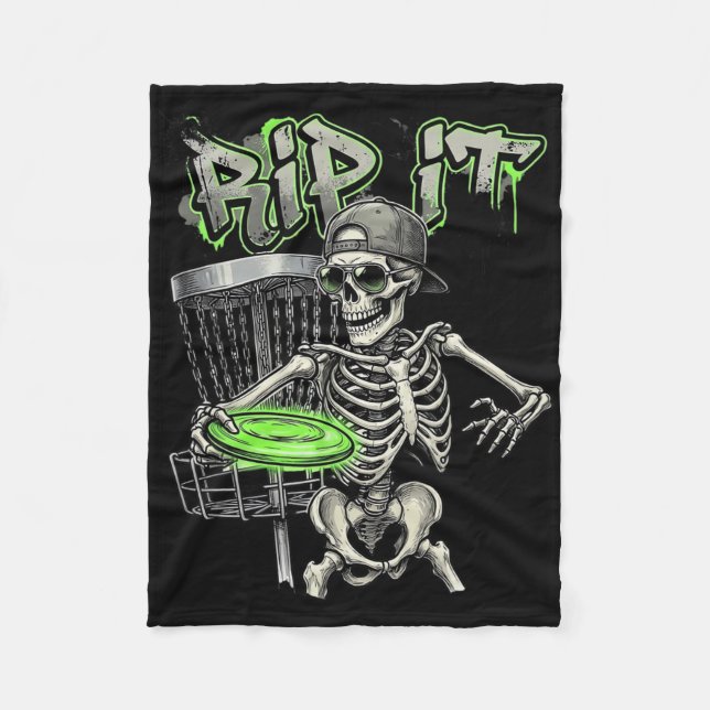 Rip It Skeleton Disc Golf Spieler Grunge Graffiti  Fleecedecke (Vorderseite)