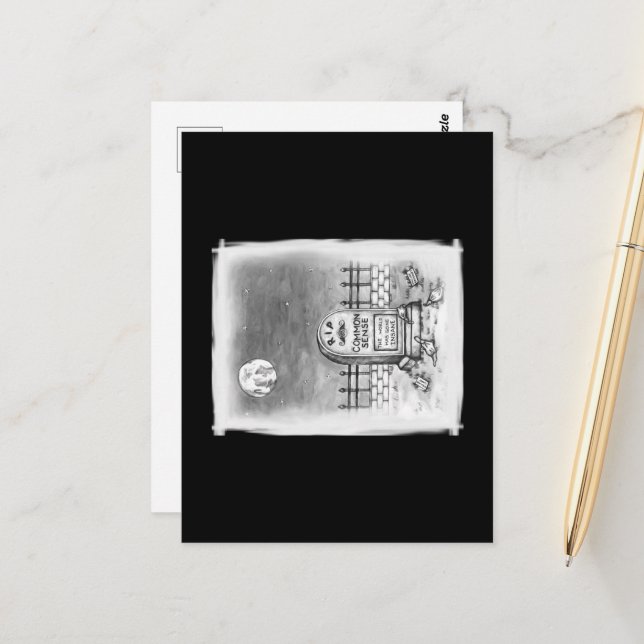 RIP Mond Stupidenmasken und Impfstoff Postkarte (Vorderseite/Rückseite Beispiel)