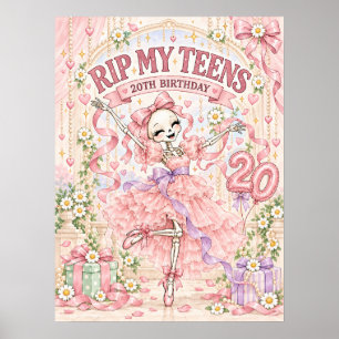 RIP My Teens Rosa Skelett 20. Geburtstagsfeier Poster