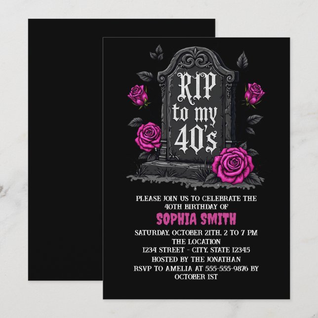 Rip to 40s Birthday Gothic Einladung (Vorne/Hinten)
