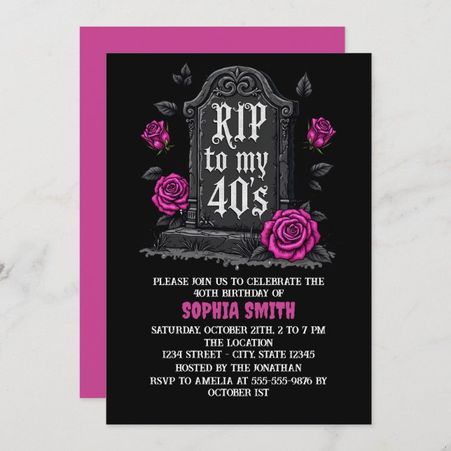 Rip to 40s Geburtstaggotik Einladung (Vorne/Hinten)