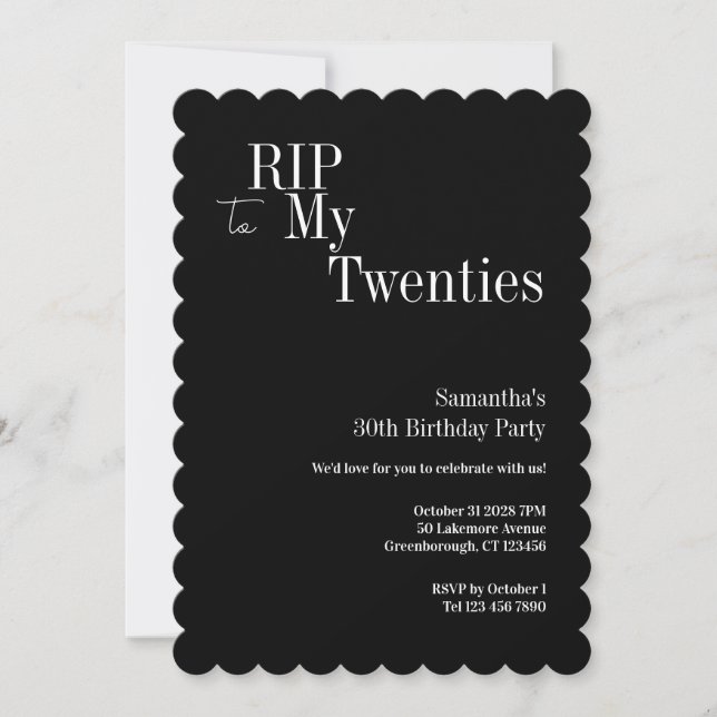 RIP Twenties 30th Birthday Party Black White Einladung (Vorderseite)