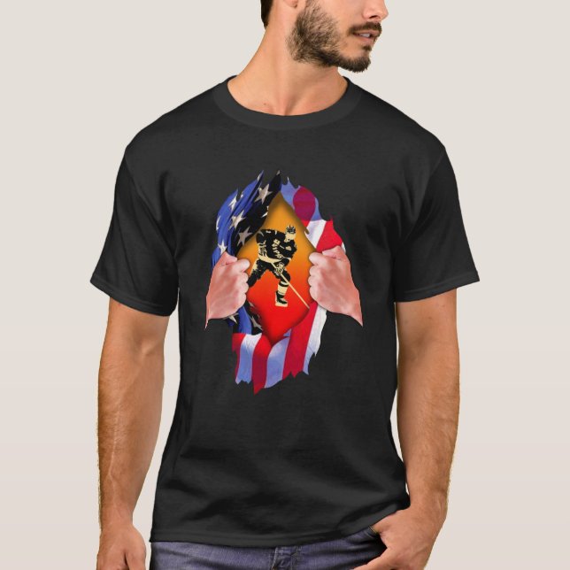 Rip USA Flag Hockey Player Cool Ice Sports Refe T-Shirt (Vorderseite)