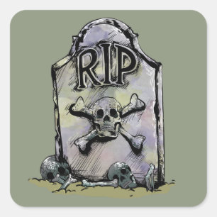 RIP Watercolor Gravestone oder Grabstein Quadratischer Aufkleber