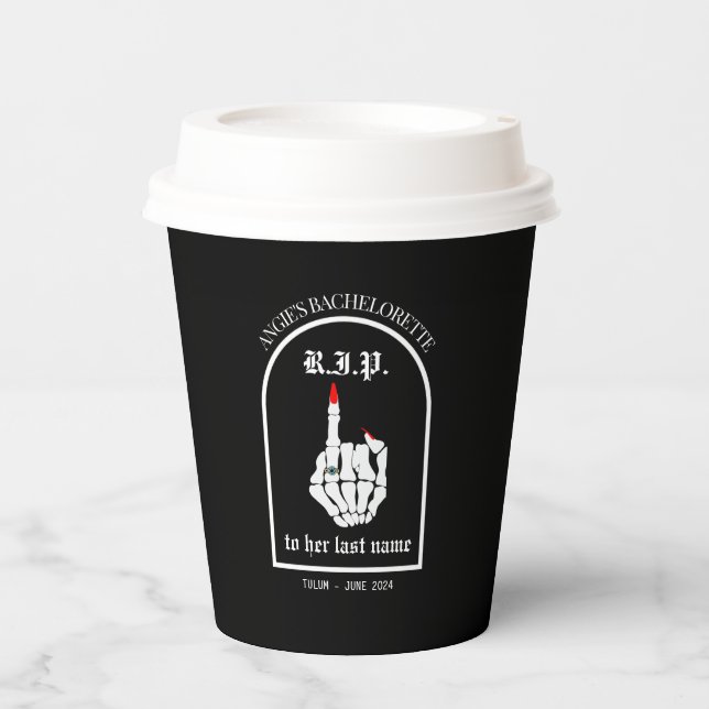 RIP zu den Papieraufklebern des Junggeselinnen-Abs Pappbecher (Vorderseite)