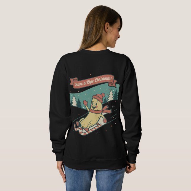 Ripe Christmas Banana Skiing Retro Cartoon Hoodies (Schwarz voll)