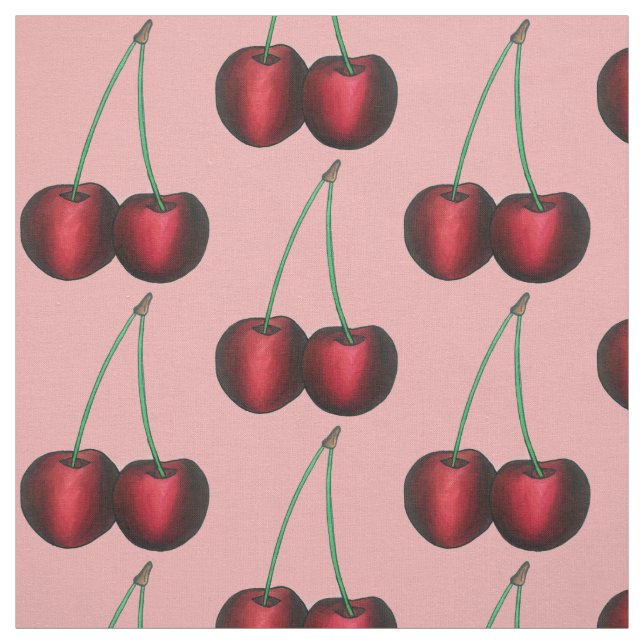 Ripe Red Cherry Cherries Summer Stone Frucht Feins Stoff (Muster)