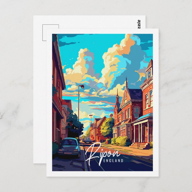 Ripon England Vintage Weekend Illustration Postkarte (Vorne/Hinten)