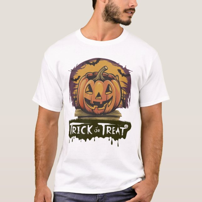 Rippe oder Leckerei Retro Pumpkin Bucket Halloween T-Shirt (Vorderseite)