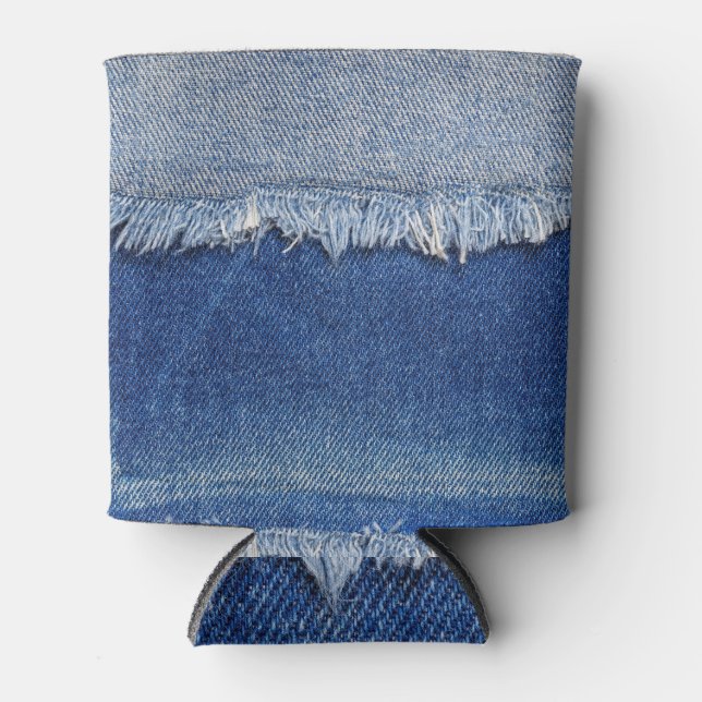 Ripped Denim Jeans Fabric Hintergrund Dosenkühler (Vorderseite)