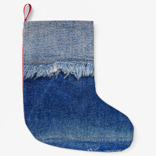 Ripped Denim Jeans Fabric Hintergrund Kleiner Weihnachtsstrumpf