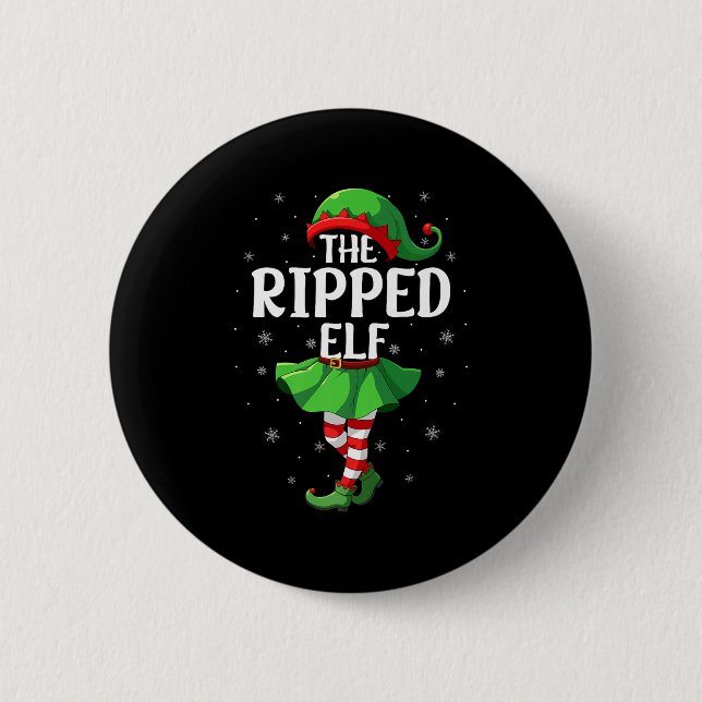 Ripped Elf Christmas Girls Women Elf Squad Xmas Fa Button (Vorderseite)