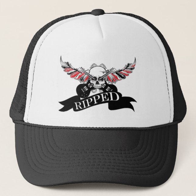 Ripped Hat Skull and Wings Truckerkappe (Vorderseite)