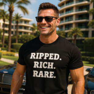 Ripped Rich Rare Text Graphic T - Shirt
