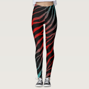 Ripped SpaceTime Stripes - Cyan/Red Leggings