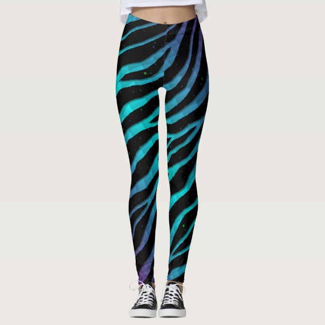Ripped SpaceTime Stripes - Lila/Cyan Leggings (Vorderseite)