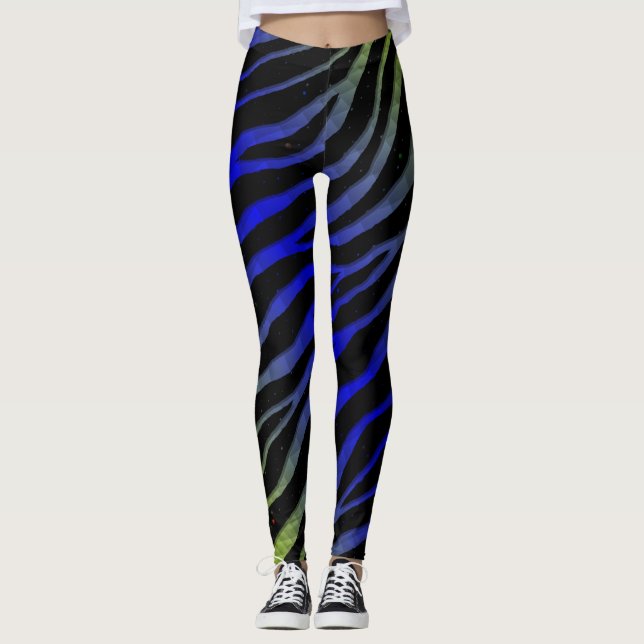 Ripped SpaceTime Stripes - Limon/blau Leggings (Vorderseite)