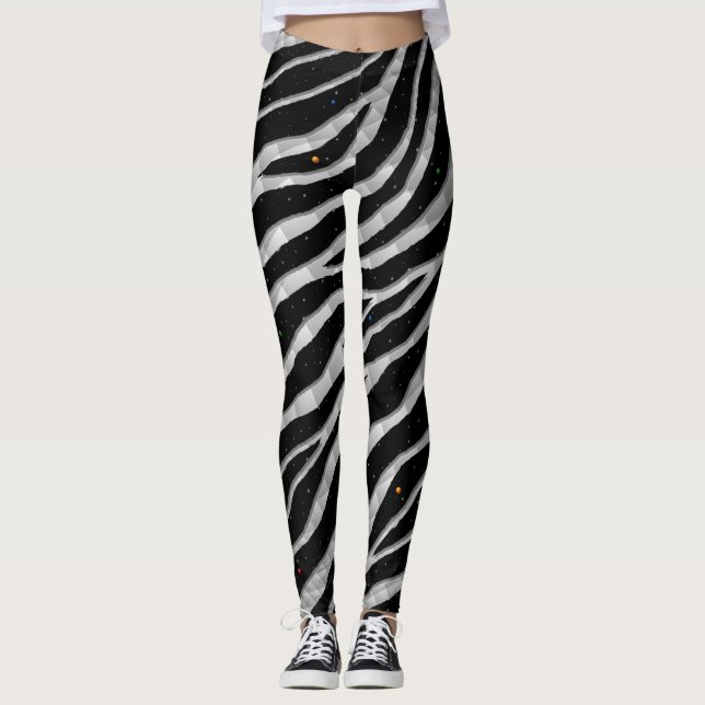 Ripped SpaceTime Stripes - Silber/Weiß Leggings (Vorderseite)