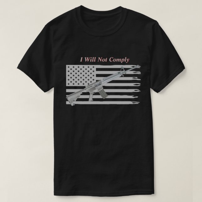Ripped USA Flag I will not compliance Dark T-Shirt (Design vorne)